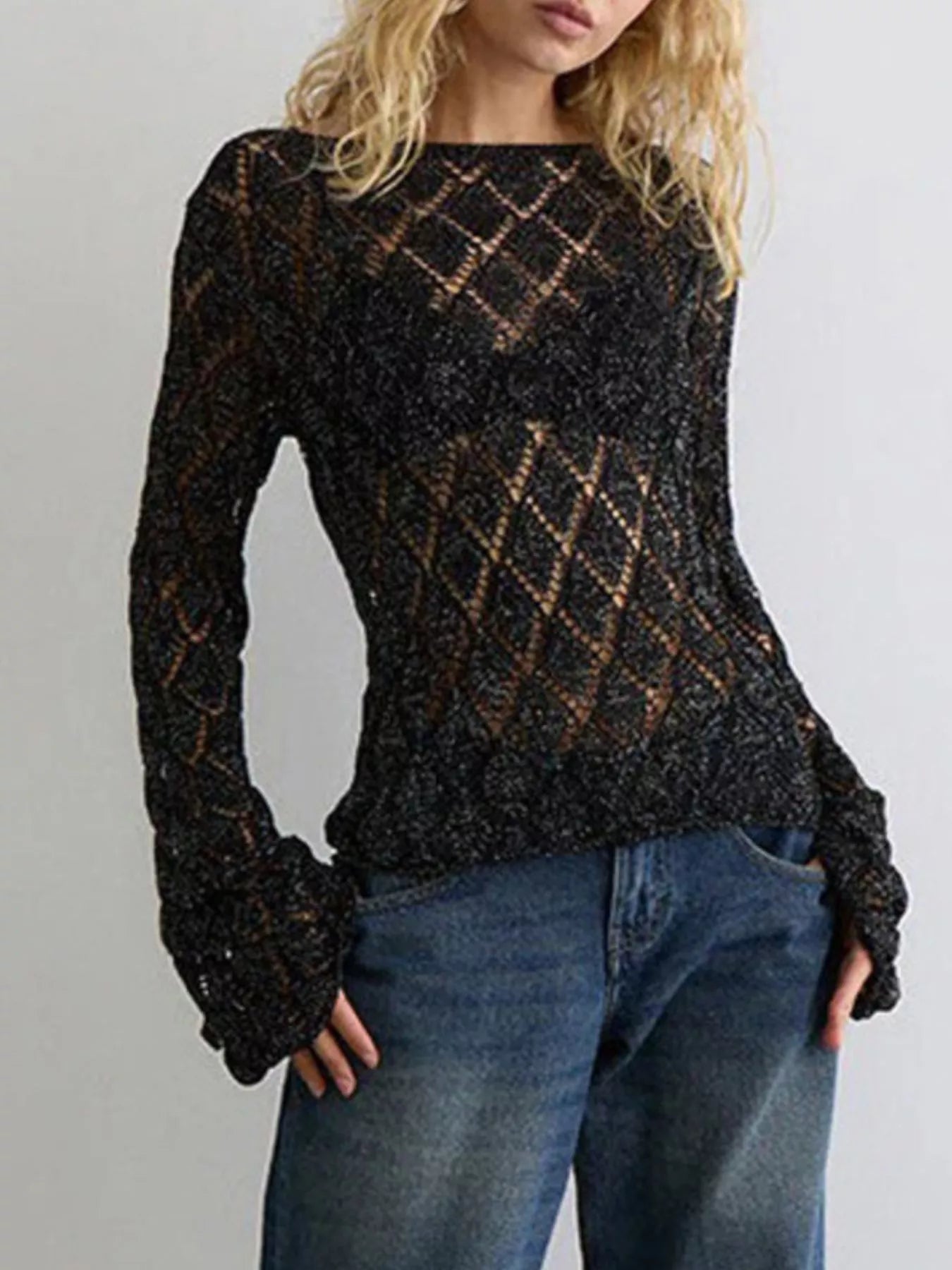 Openwork Long Sleeve Sweater