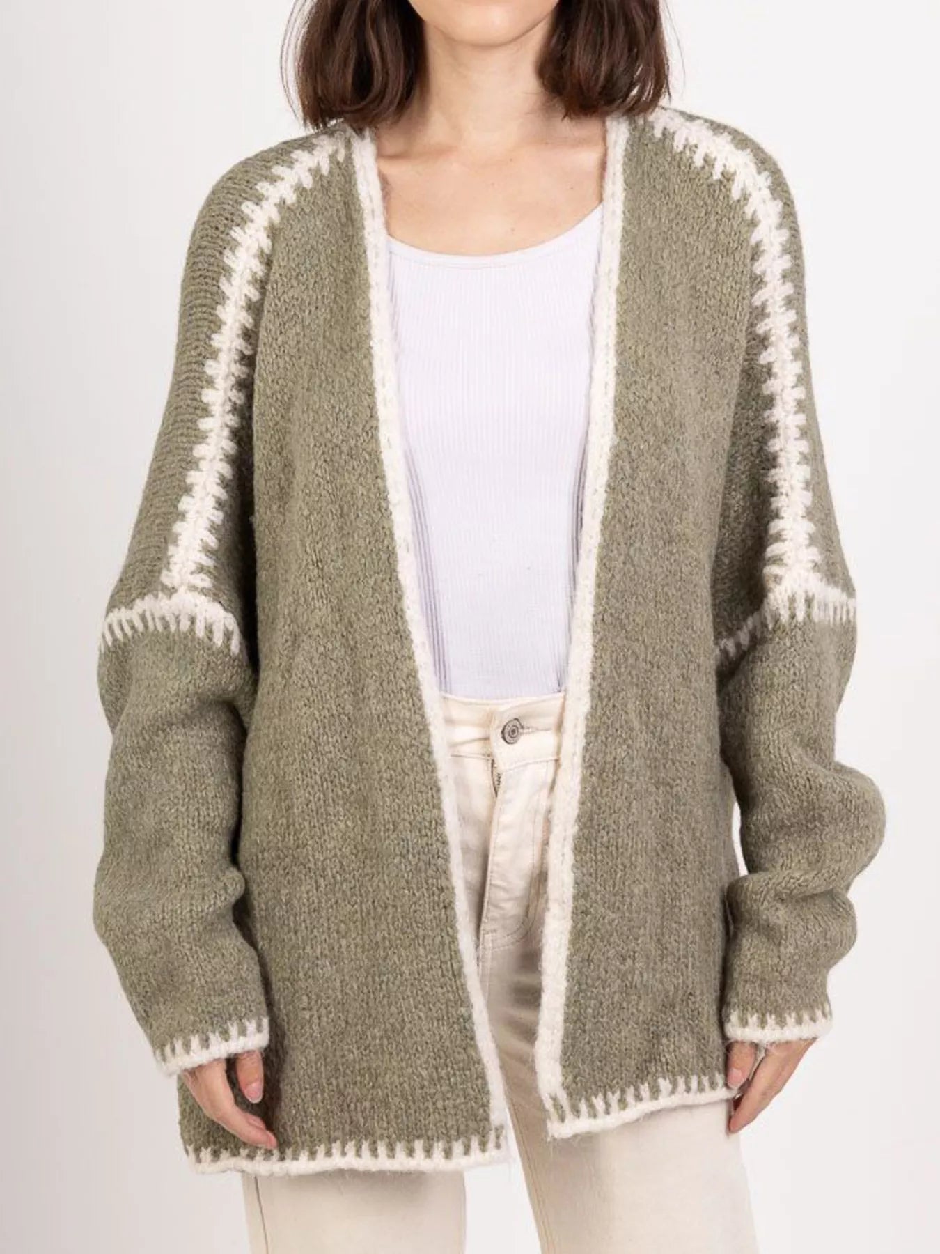 Contrast Trim Open Front Cardigan