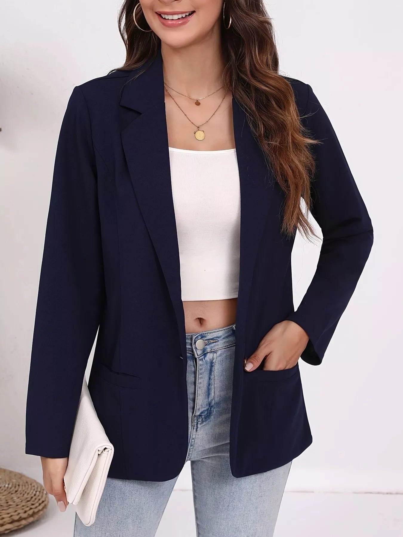 Plus Size Lapel Collar Single-Button Blazer