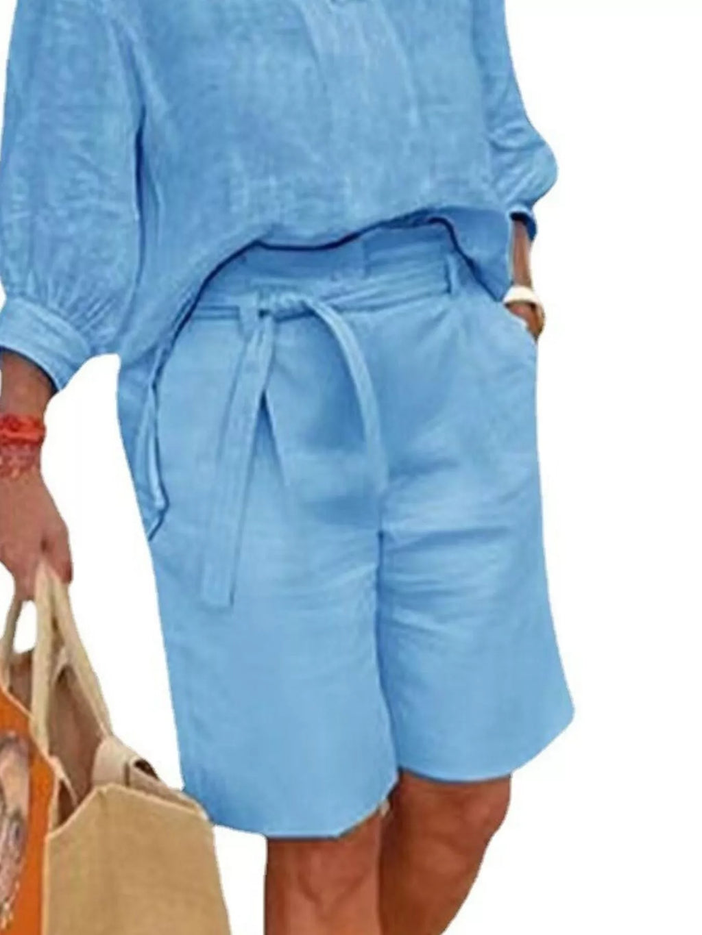 Full Size Johnny Collar 3/4 Sleeve Top and Shorts Set Plus Size