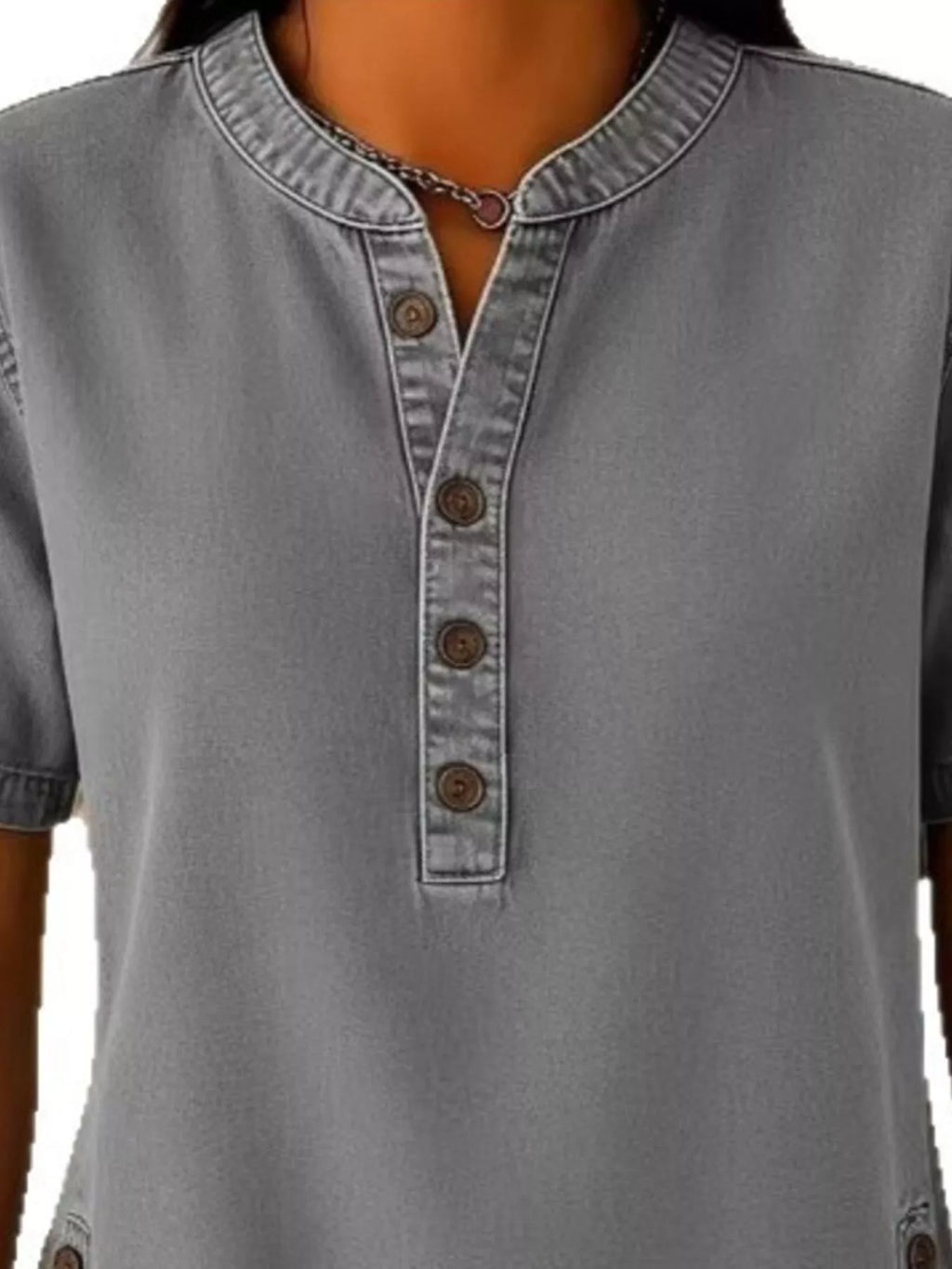 Full Size Button Detail Short Sleeve Blouse Plus Size