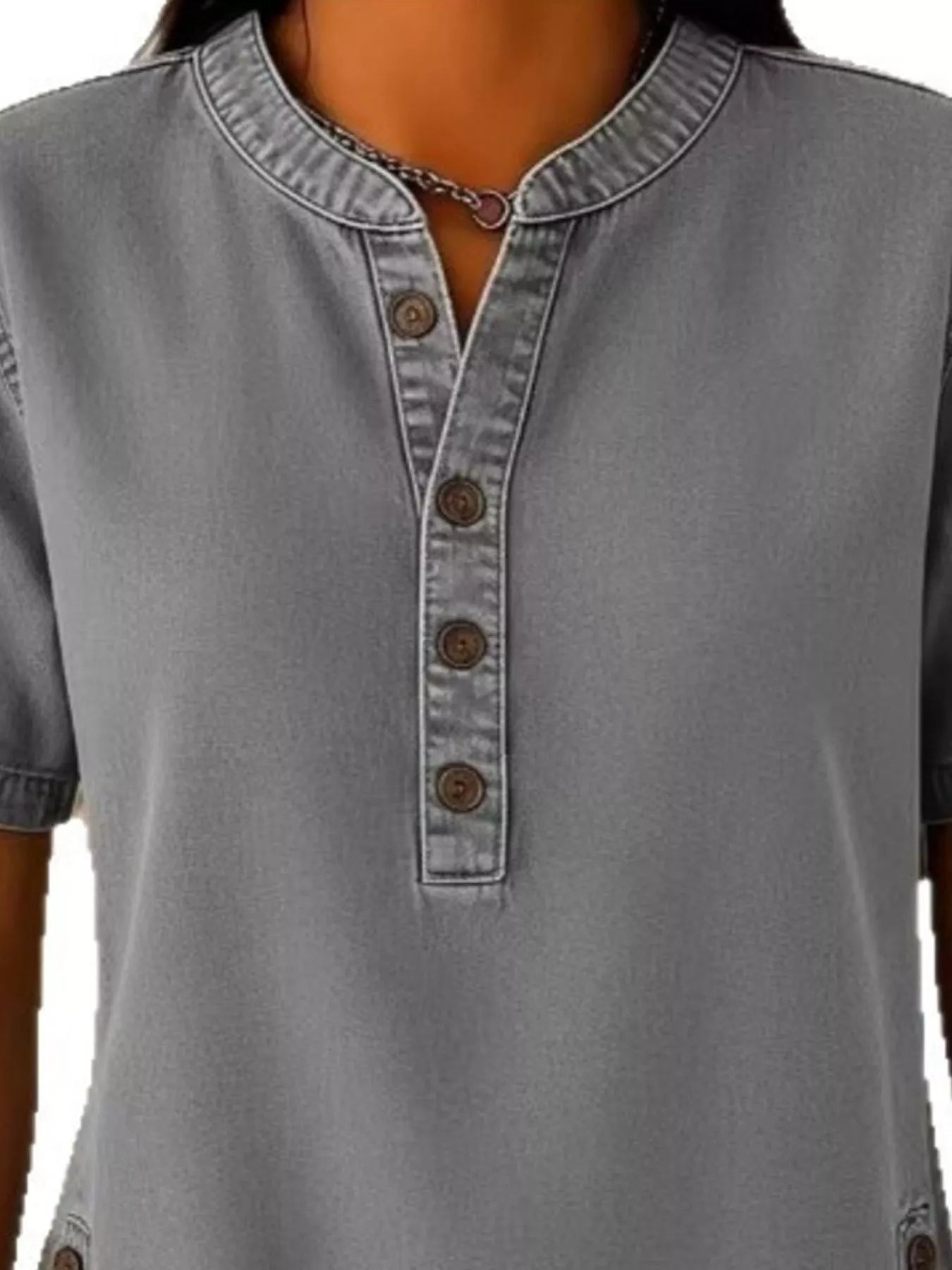 Full Size Button Detail Short Sleeve Blouse Plus Size