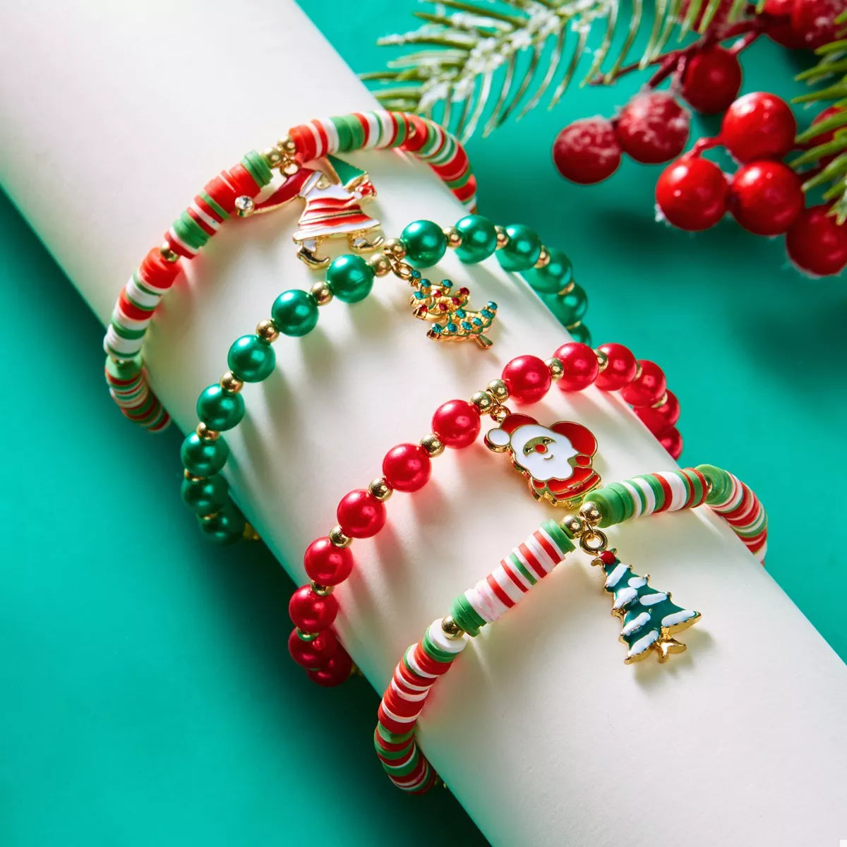 Christmas Beaded Charm Bracelet