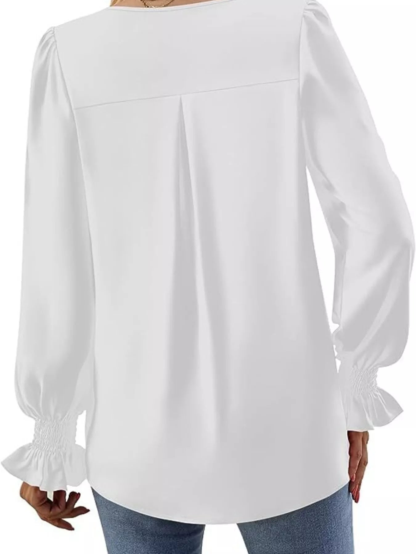 V-Neck Long Sleeve Ruffle Cuff Blouse