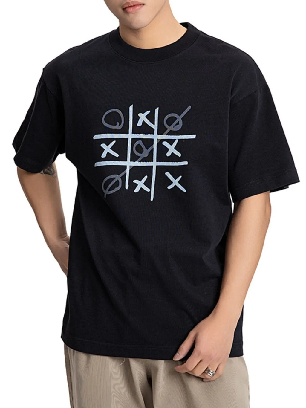 Men's Gaming Tic Tac Toe Graphic Round Neck T-Shirt