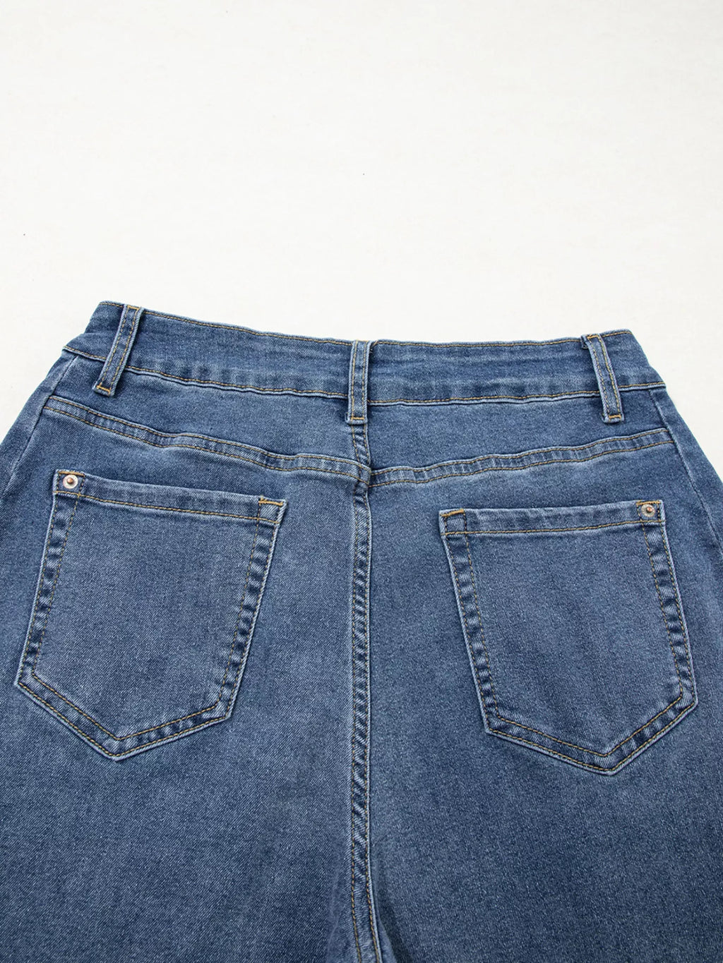 Stitched Raw Hem Wide Leg Loose Jeans
