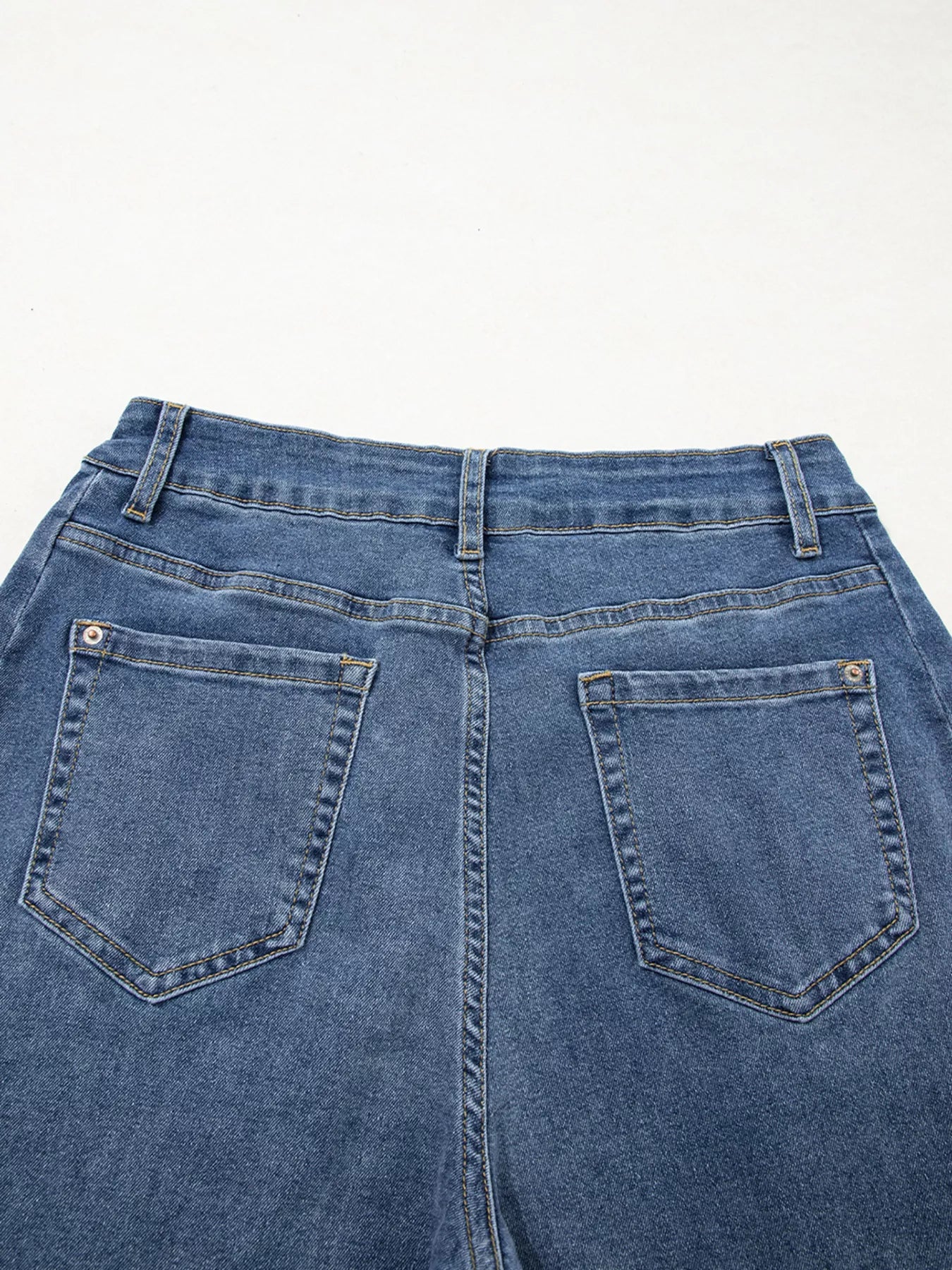 Stitched Raw Hem Wide Leg Loose Jeans
