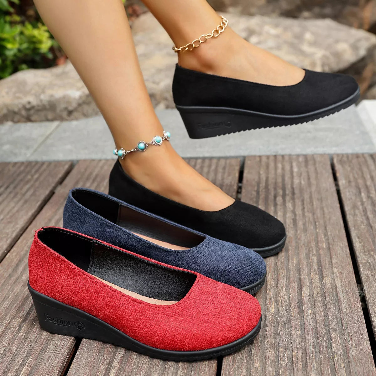 Round Toe Wedge Slip-Ons