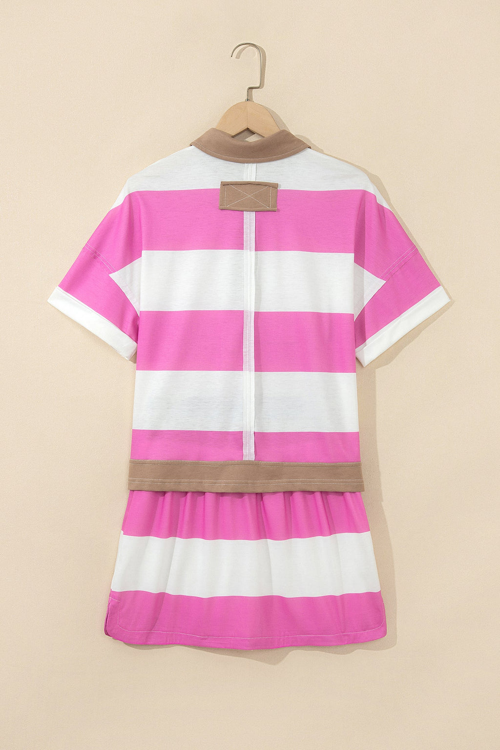 Stripe Raw Edge Polo Tee & Mini Skirt Set