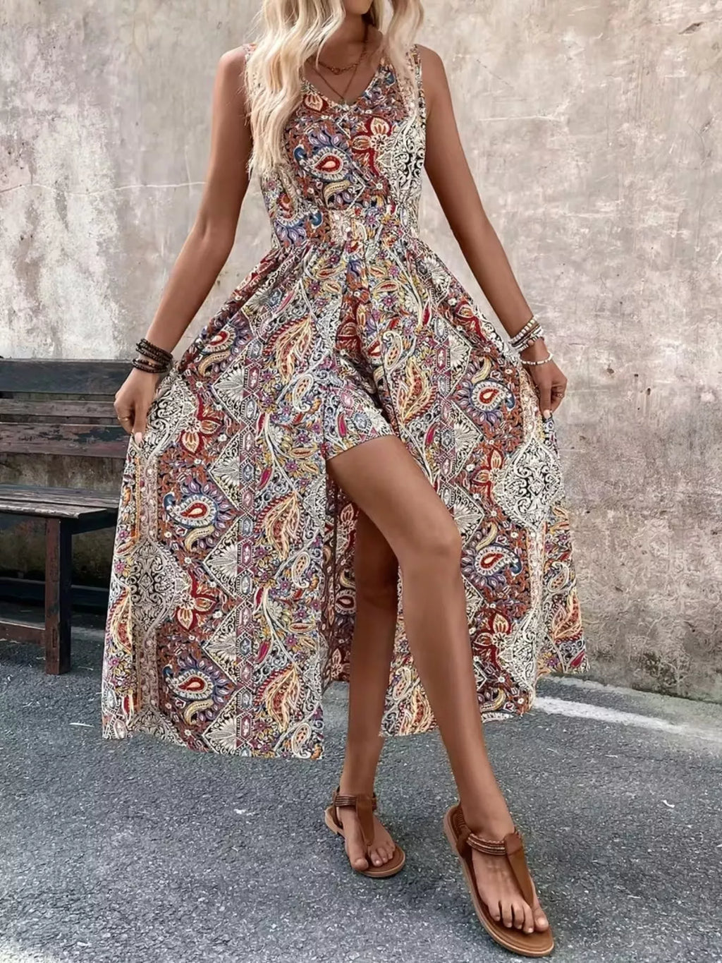Paisley Print Sleeveless Romper