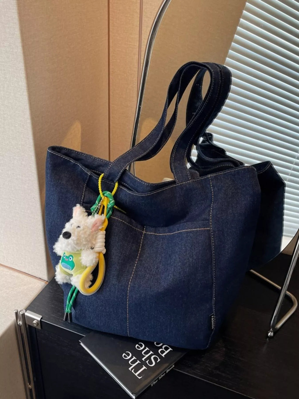 Denim Shoulder Bag with Cute Charm