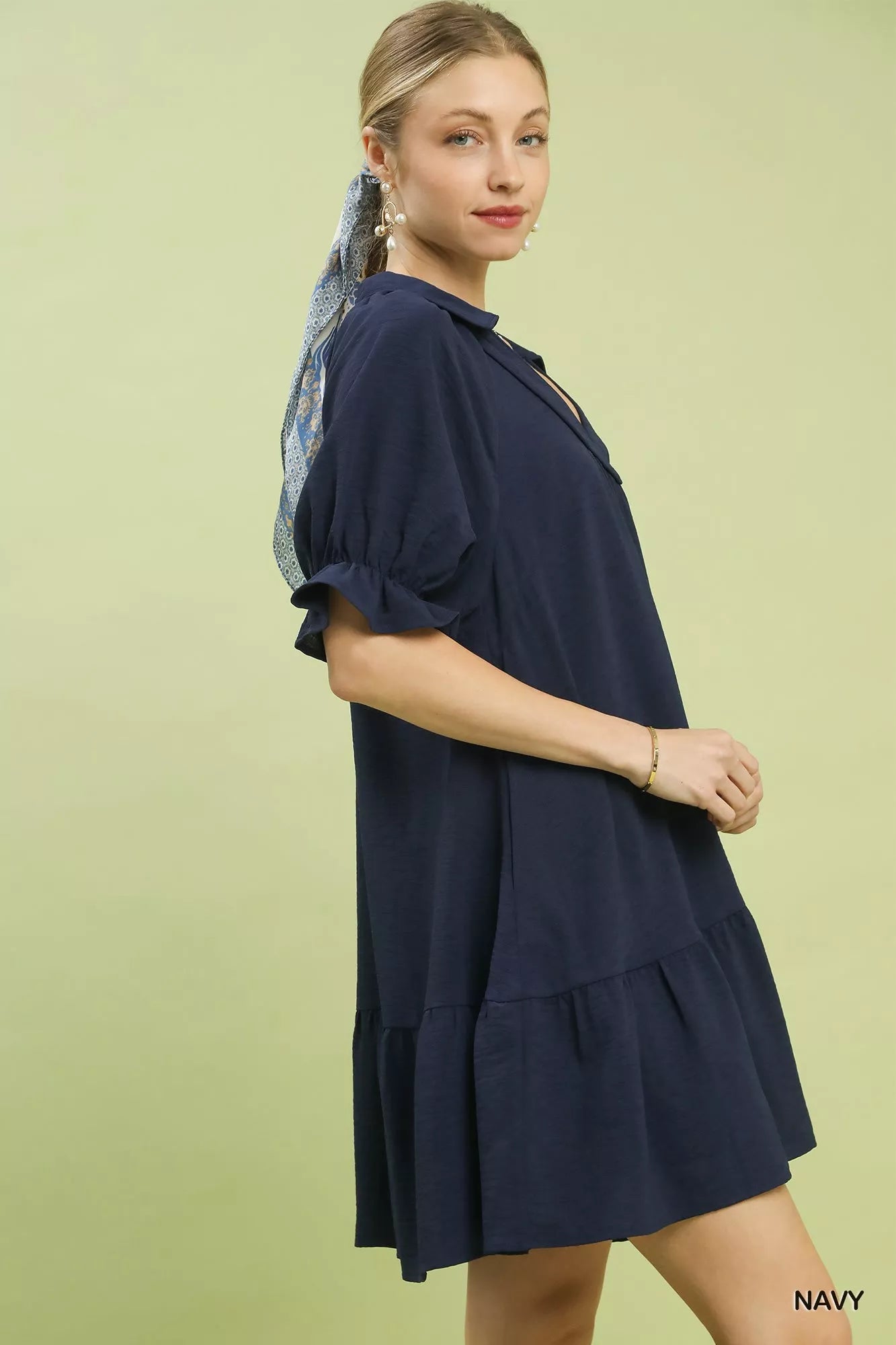 Umgee Tiered Puff Sleeve Babydoll Dress