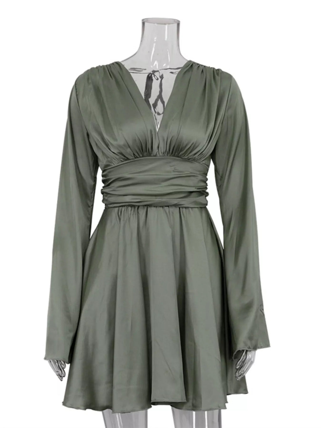 V-Neck Satin Mini Dress with Flowy Sleeves