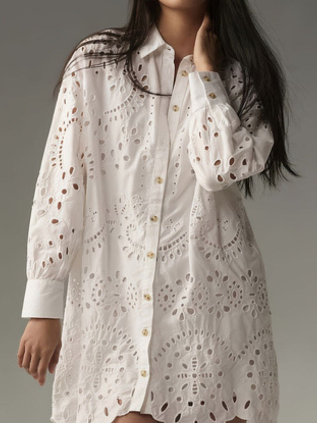 Eyelet Button Up Longline Shirt