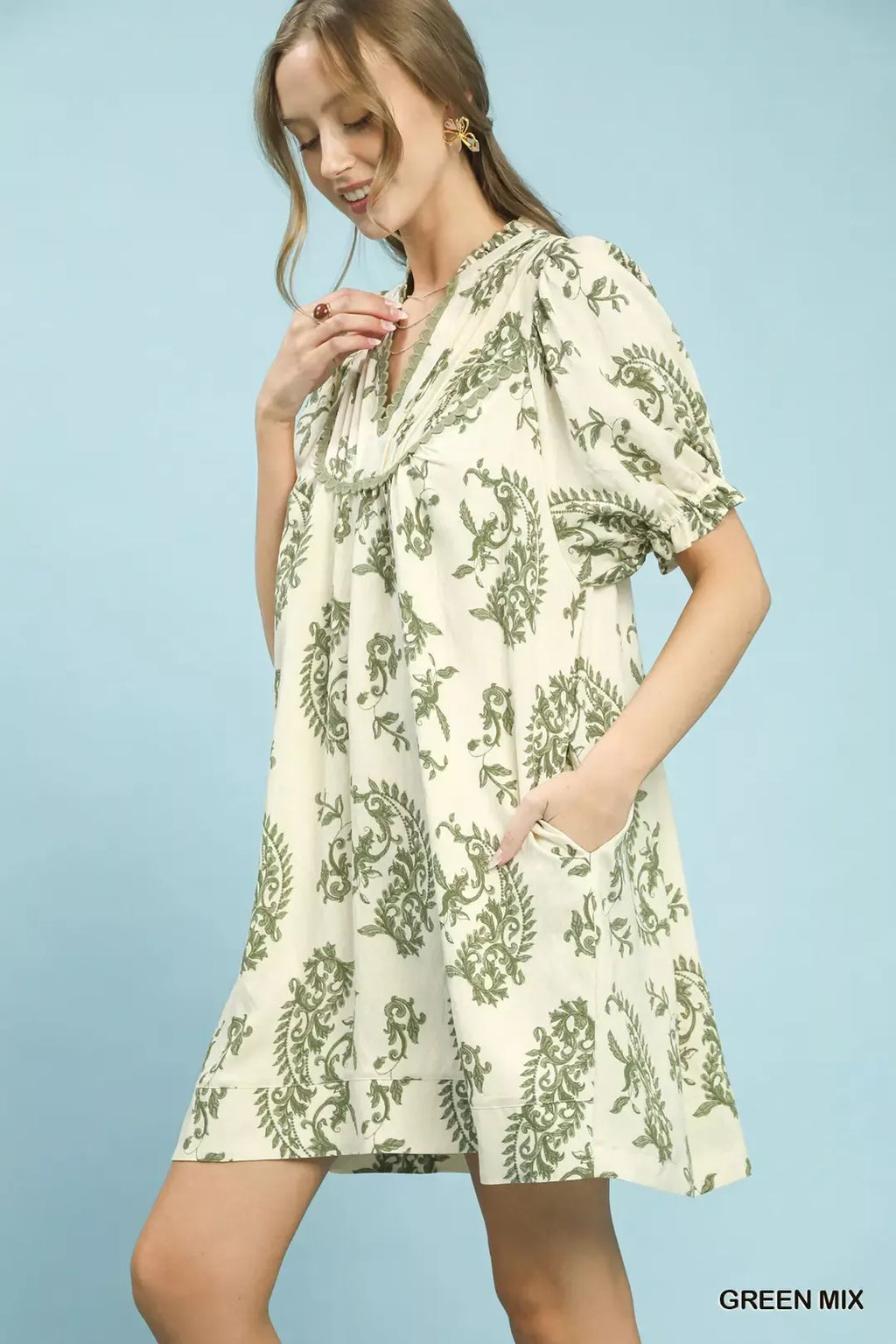 Umgee Mix Paisley Scallop Trim Dress