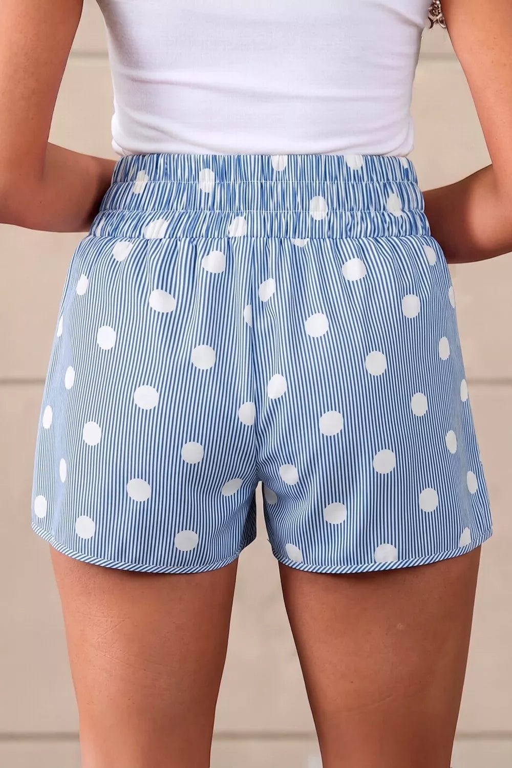 Polka Dot Striped Elastic Waist Shorts