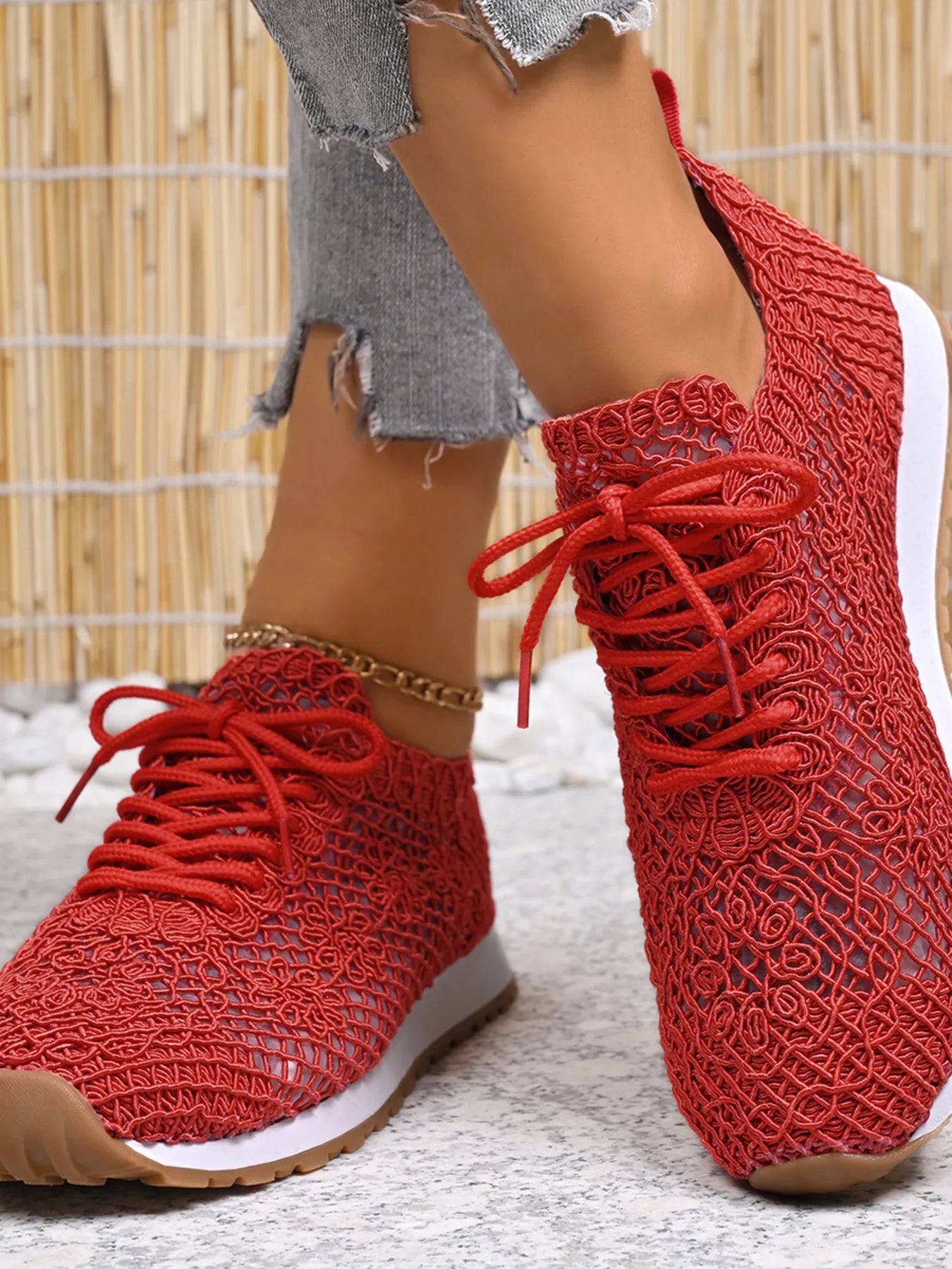 Breathable Mesh Lace-Up Sneakers