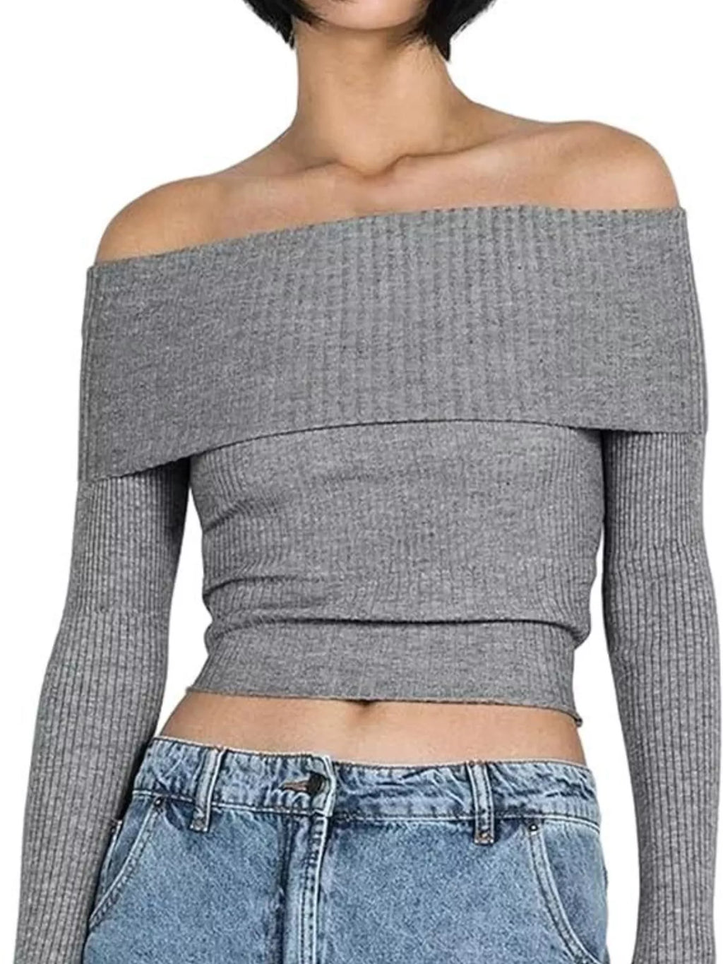 Off-Shoulder Ribbed Knit Sweater