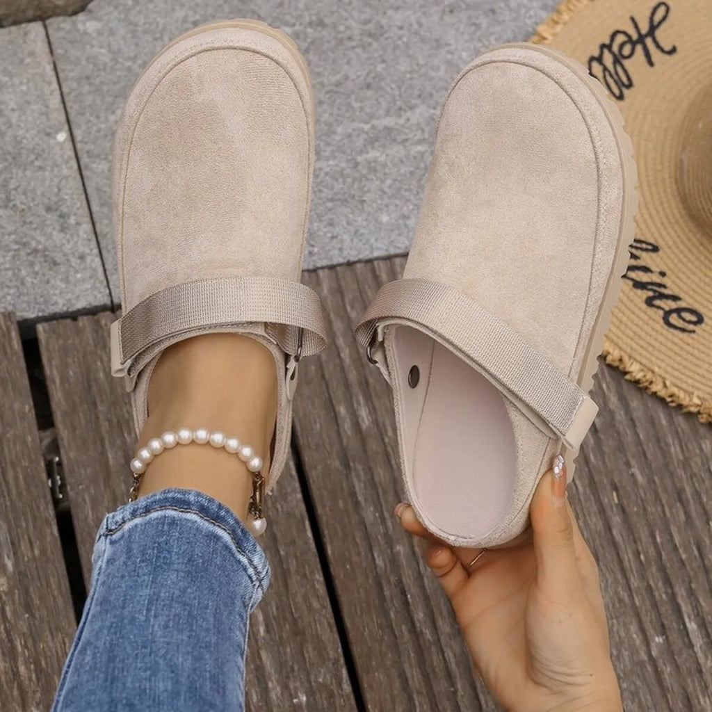 Suede Slip-On Mule Loafers with Adjustable Strap
