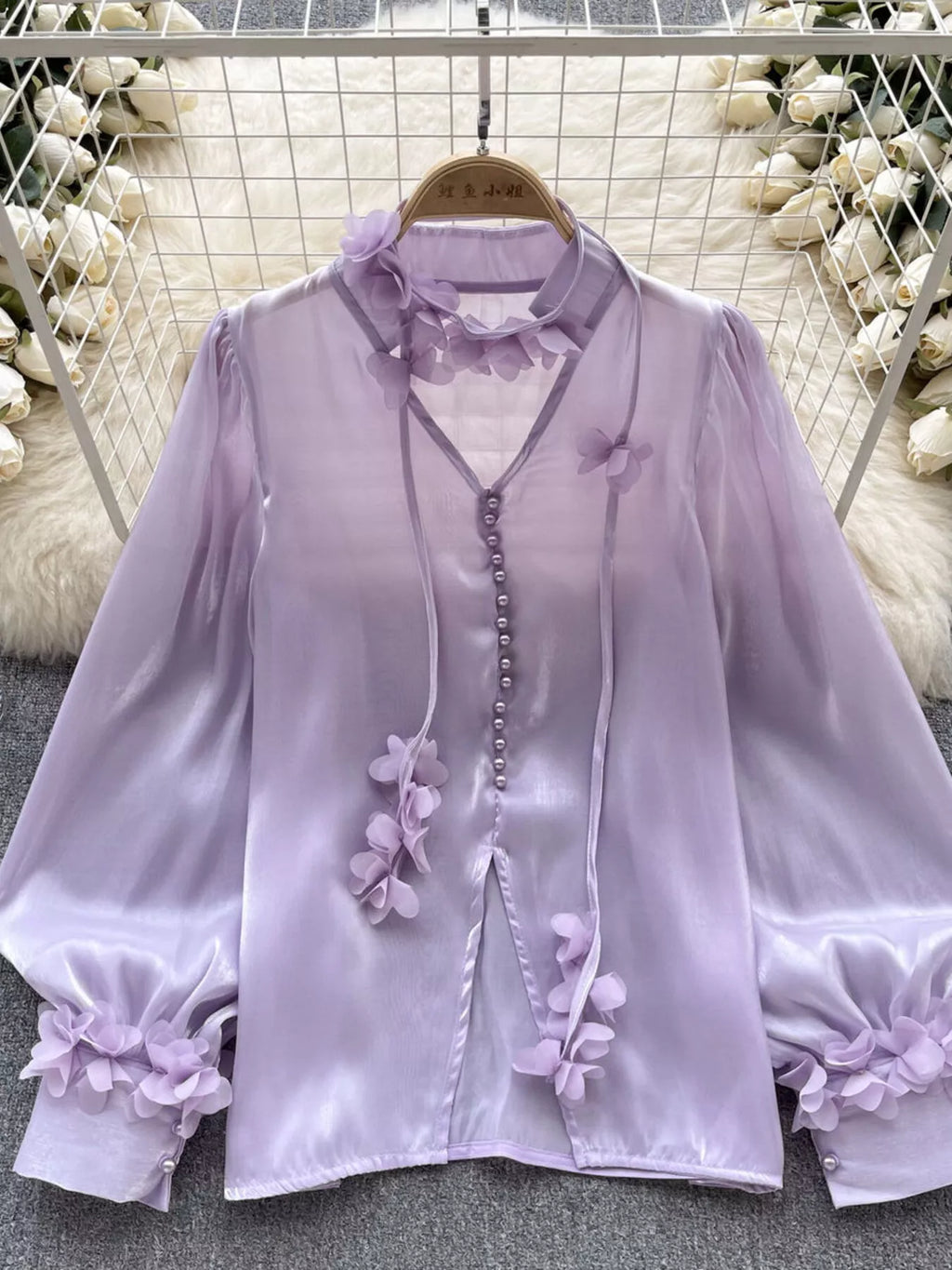 Sheer Floral Embellished Shirt