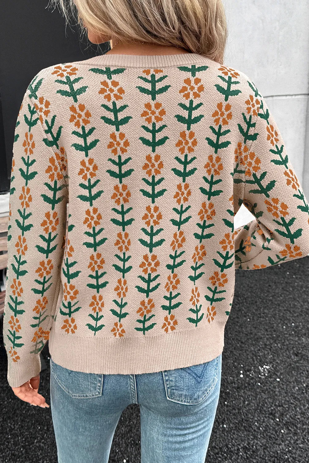 Floral Button-Up Knit Cardigan