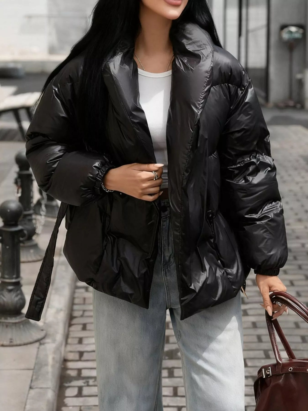 Long Sleeve Belted Puffer Jacket