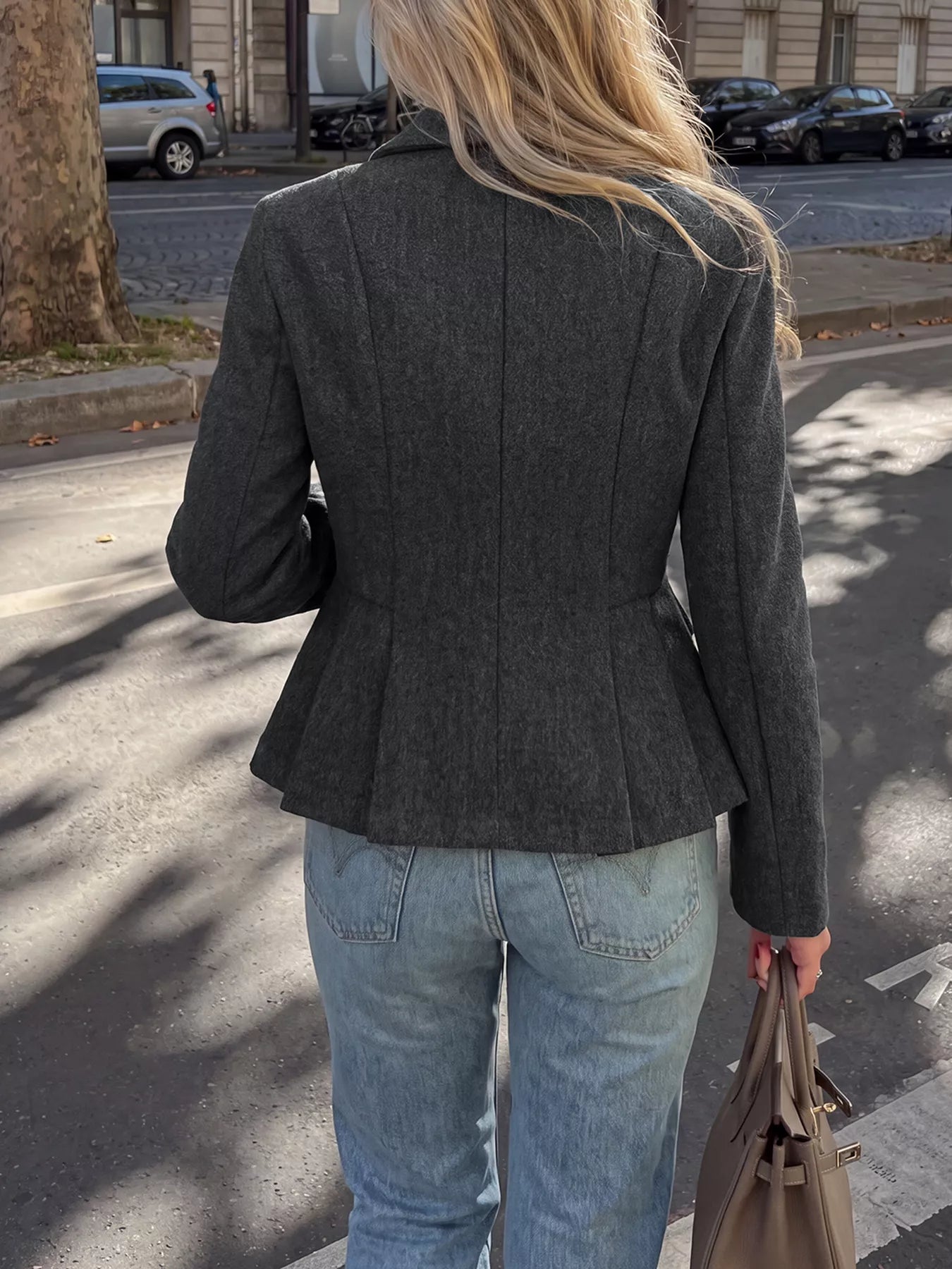 Double-Breasted Peplum Blazer