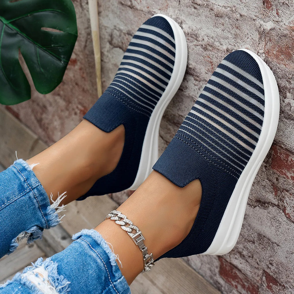 Striped Round Toe Platform Slip-Ons