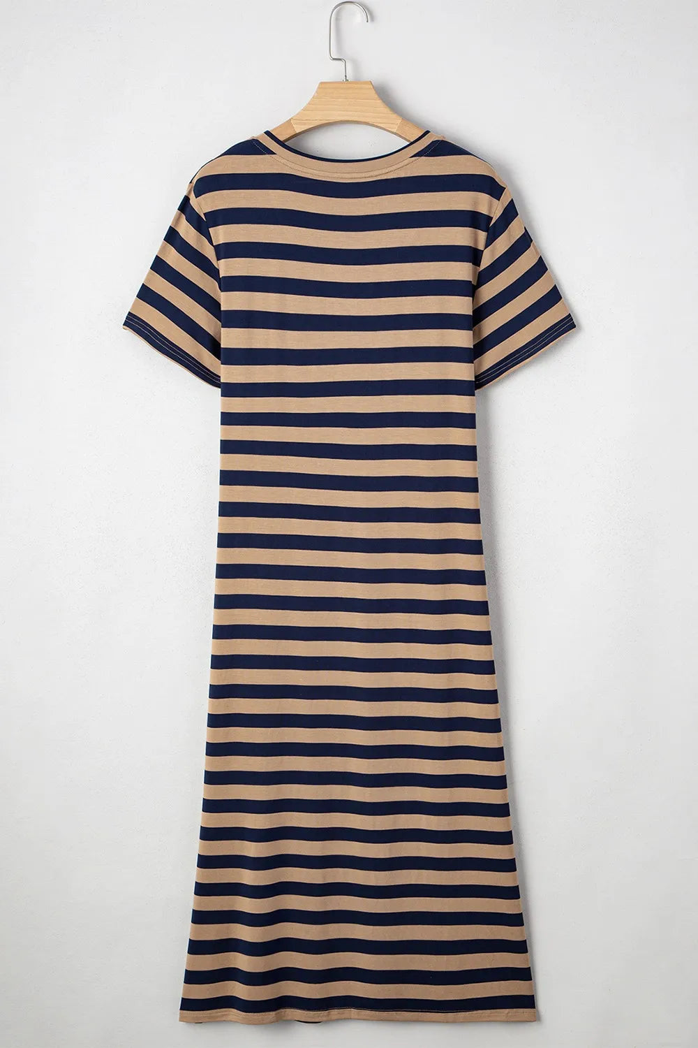 Casual Striped V-Neck Midi T-Shirt Dress