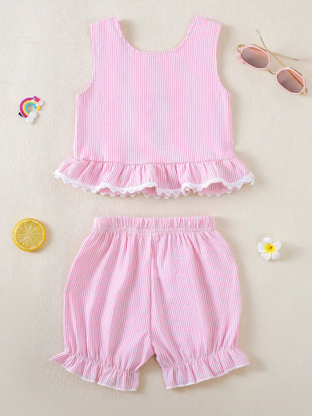 Children's Ruffled Hem Tank & Shorts Set