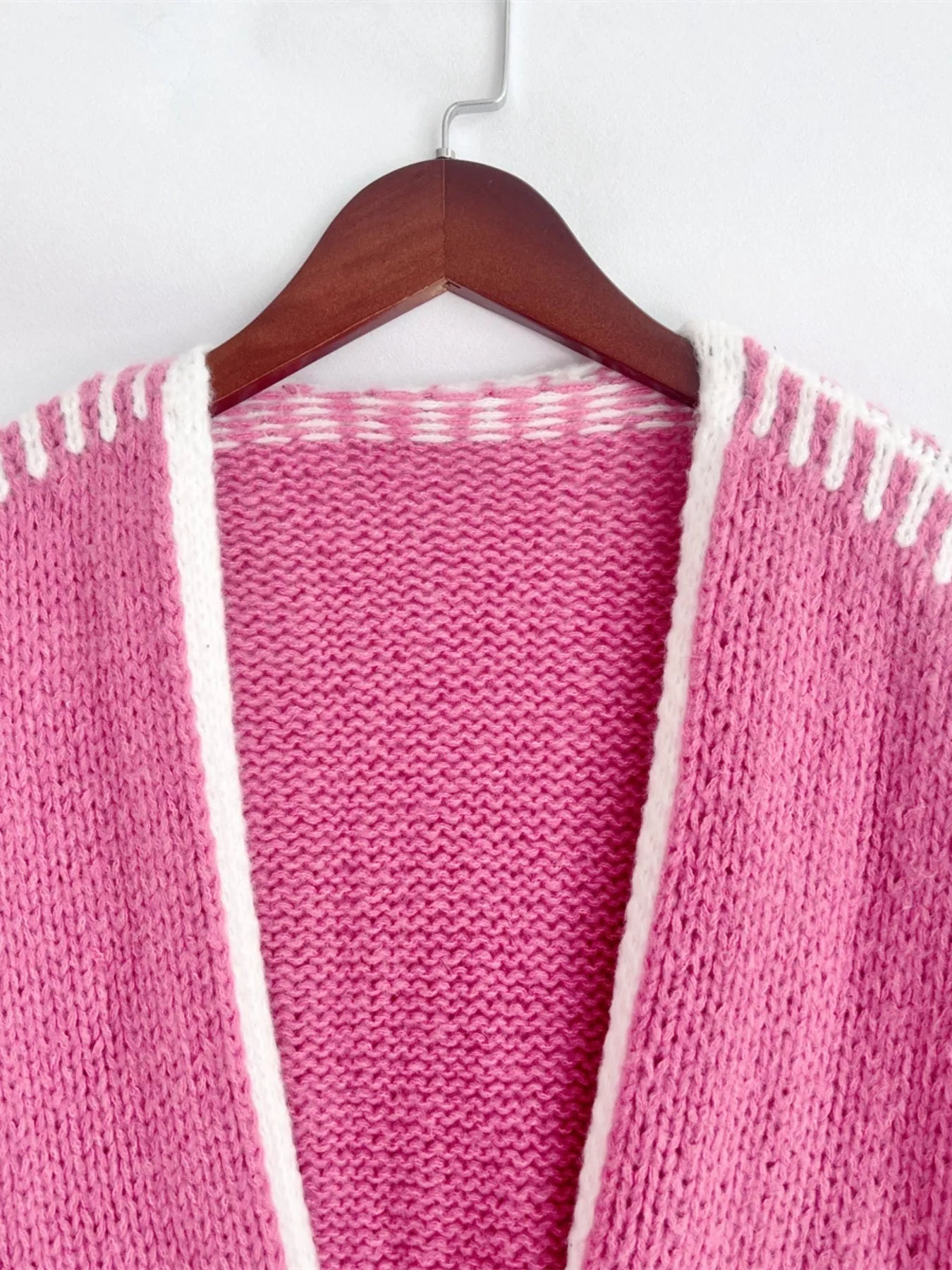 Contrast Trim Open Front Cardigan