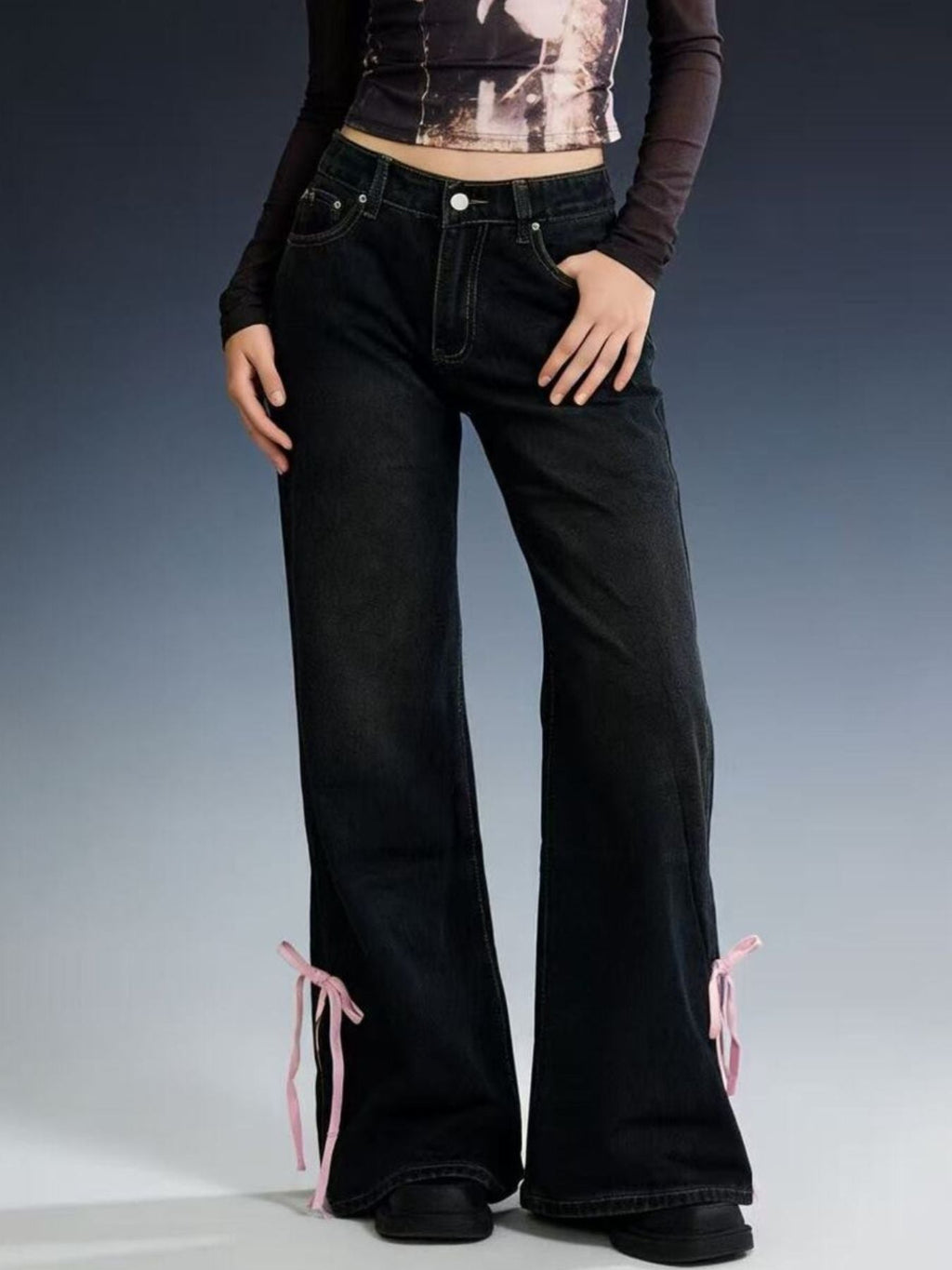 Ribbon Detail Flare Jeans
