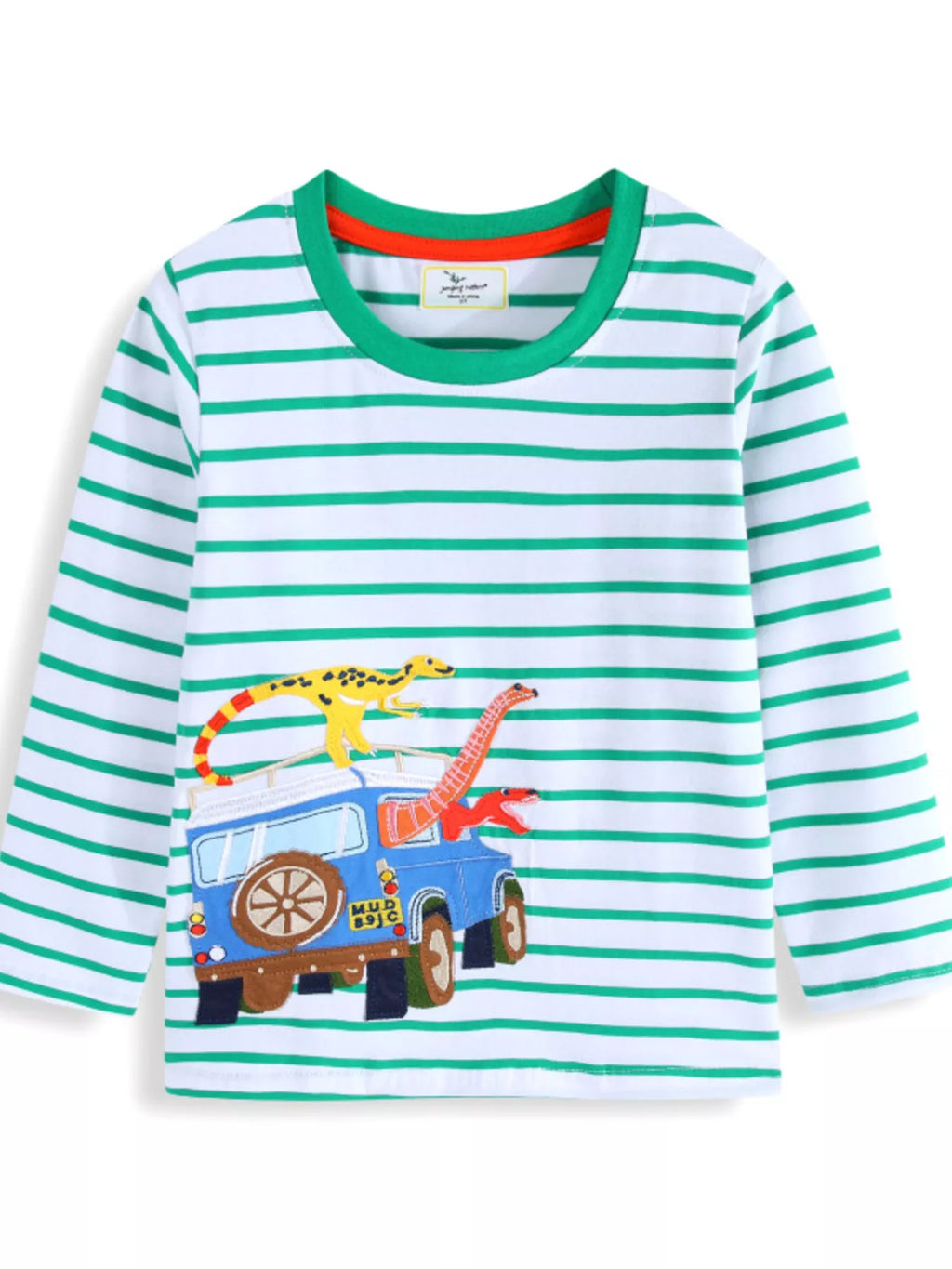 Children's Dinosaur Adventure Striped Long Sleeve T-Shirt
