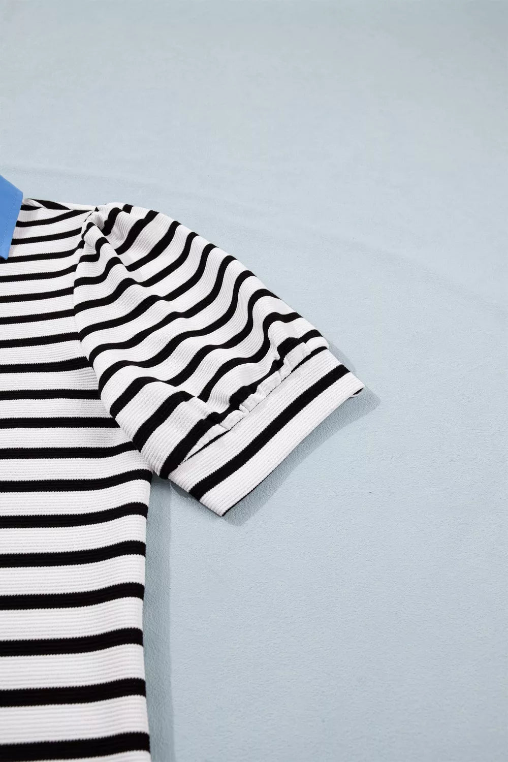 Striped Puff Sleeve Blouse with Contrast Collar