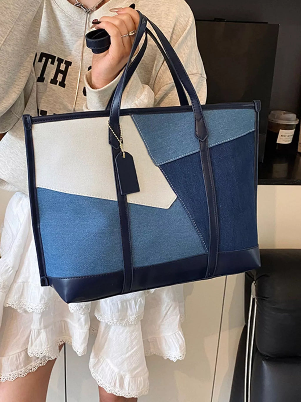Color Block Denim Shoulder Bag
