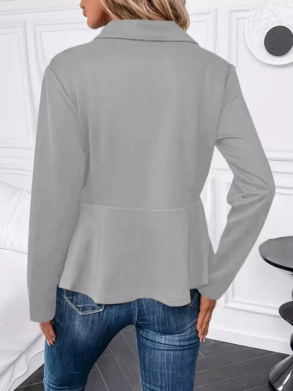 Pearl Embellished Zip-Up Peplum Outerwear
