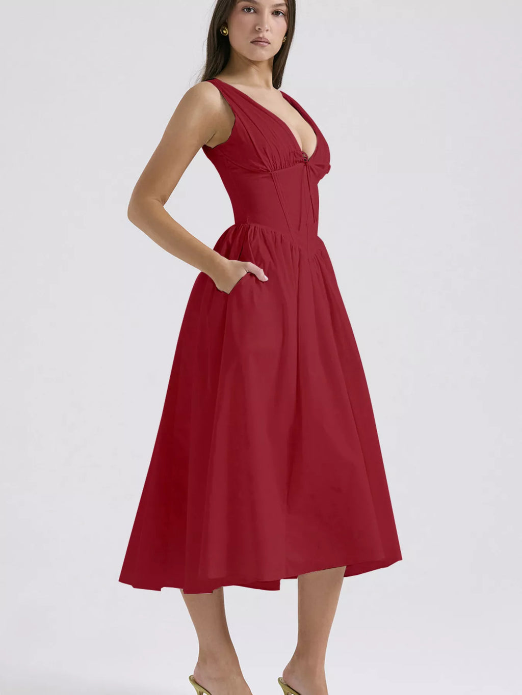 V-Neck Sleeveless Midi Dress
