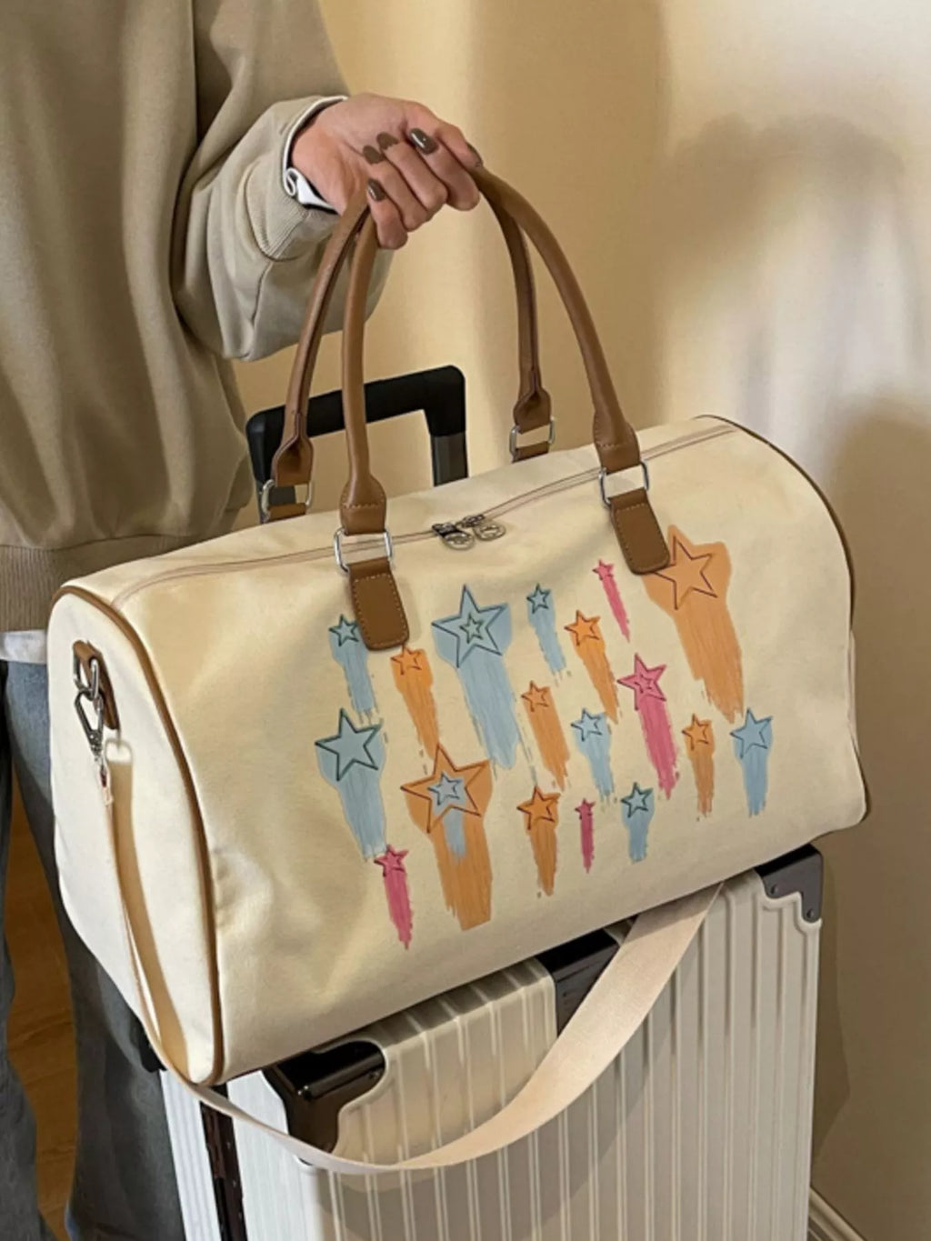 Canvas Duffle Bag with Shooting Star Print