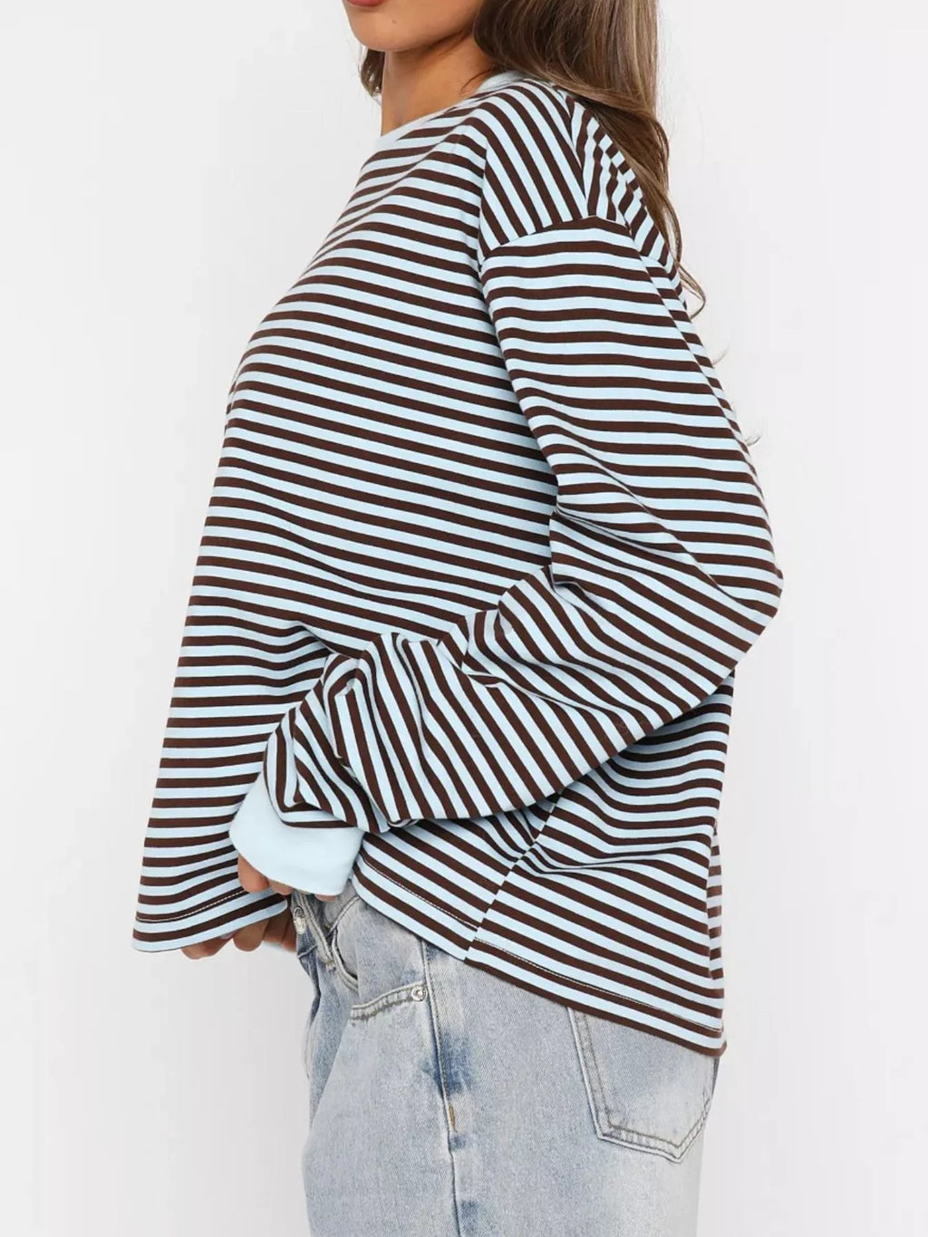 Striped Oversized Round Neck Sweatshirt