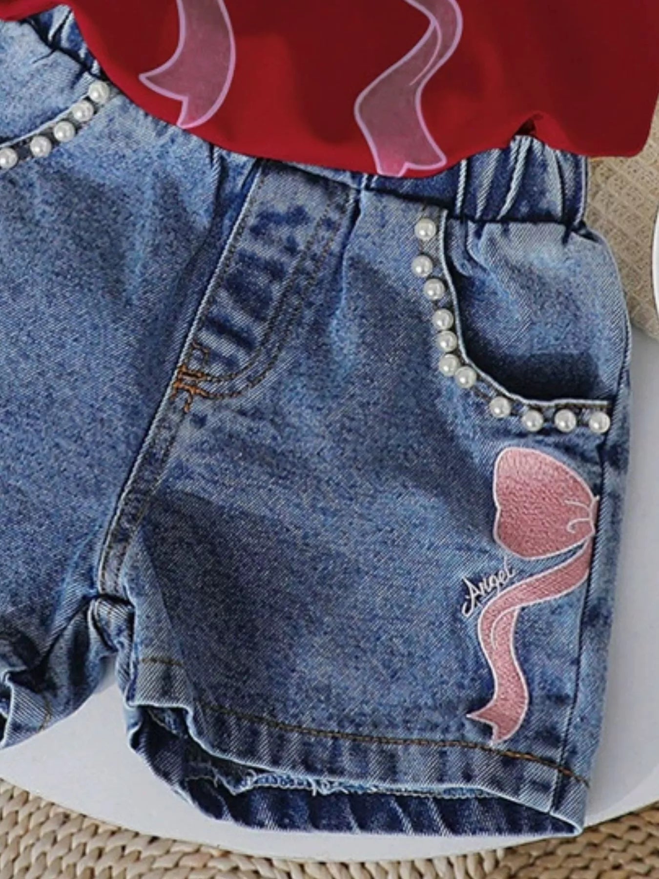 Children's Bowknot T-shirt and Denim Shorts Set