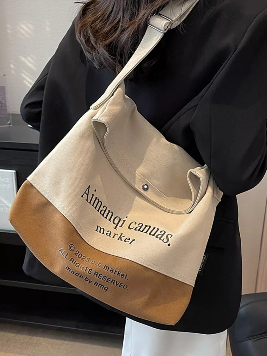 Color Block Canvas Shoulder Bag