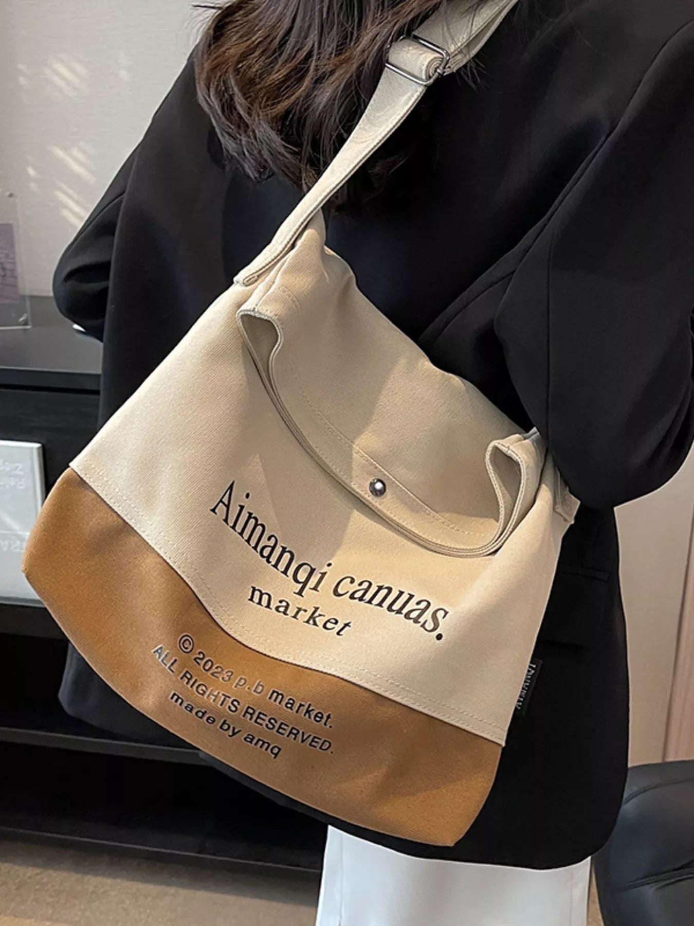 Color Block Canvas Shoulder Bag