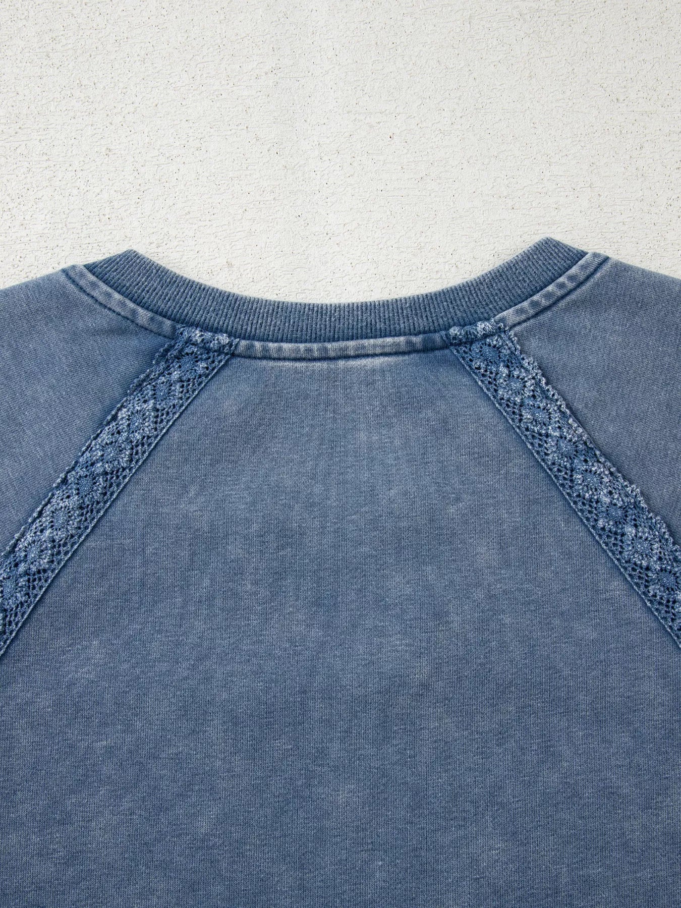 Lace Patchwork Detail Notched Neck Mineral Wash Baggy Sweatshirt