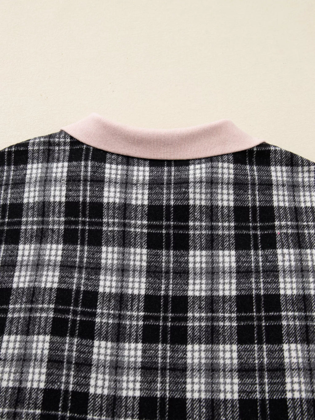 Plaid Polo Collar Zip up Contrast Trim Shift Long Sleeve Mini Dress