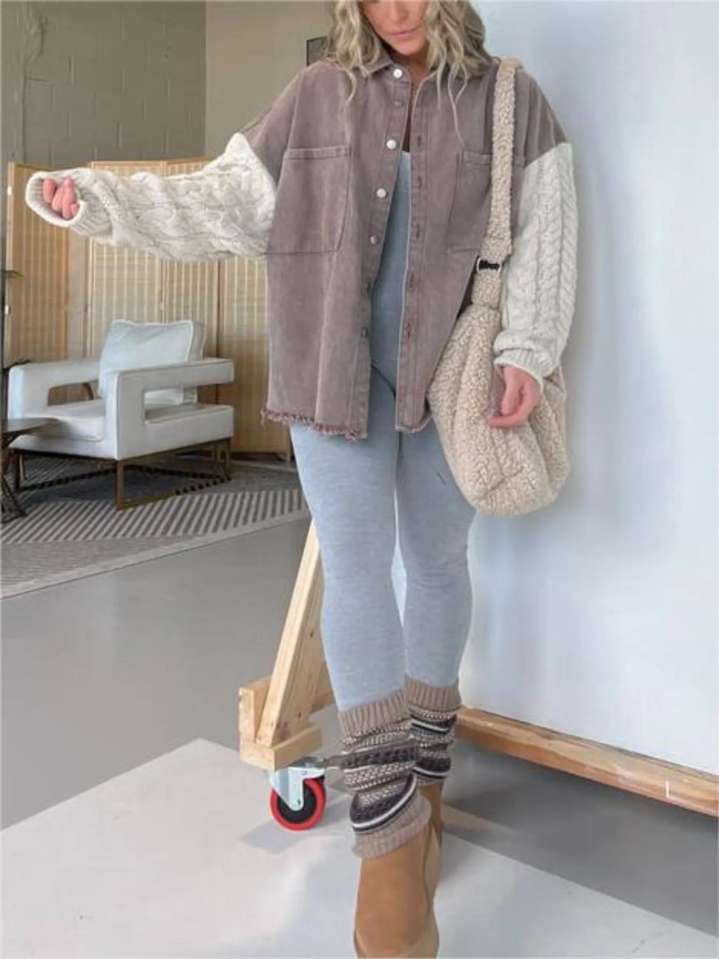Full Size Raw Hem Button Up Patchwork Denim Jacket Plus Size