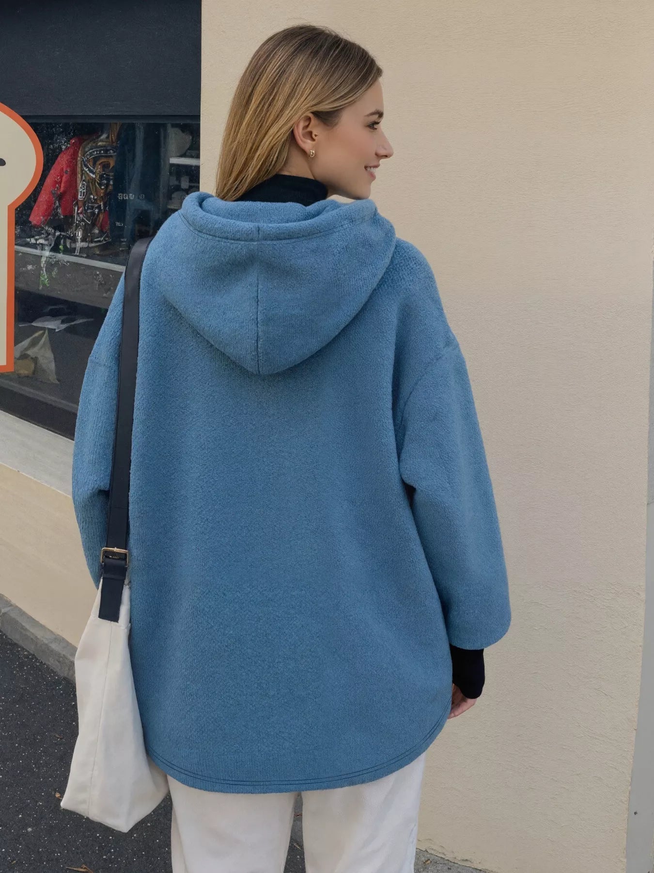 Drawstring Sherpa Kangaroo Pocket Hoodie