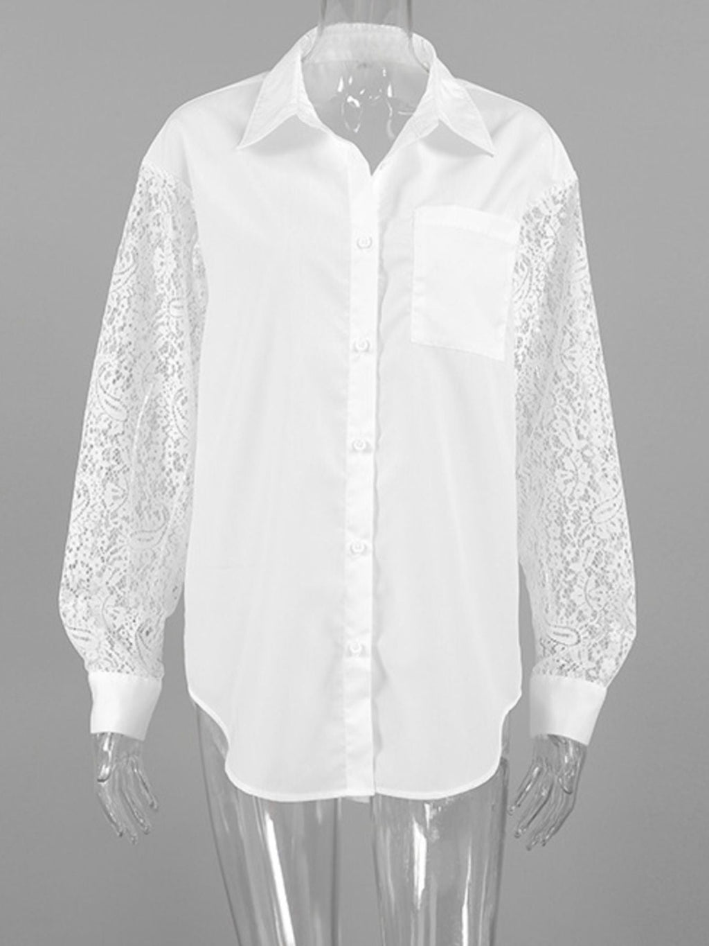 Lace Sleeve Button-Down Shirt