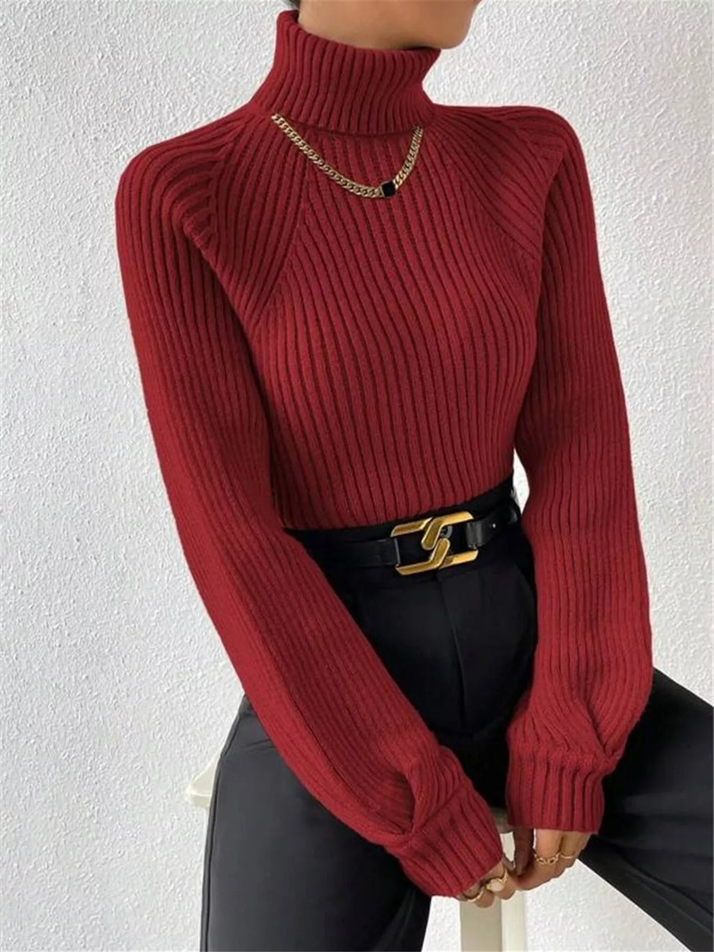 Ribbed Knit Turtleneck Sweater