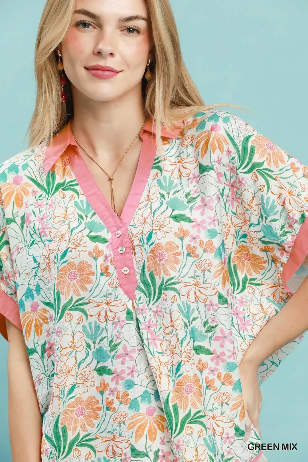 Umgee Floral Print Oversized Top