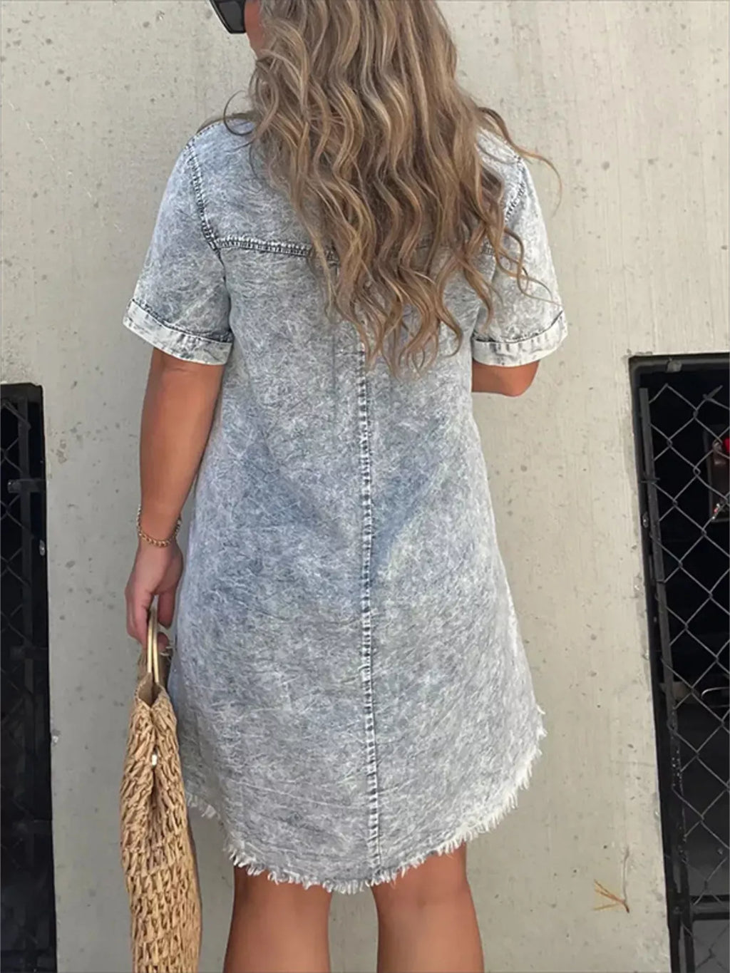Full Size Raw Hem Short Sleeve Dress Plus Size